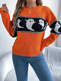 Ghost Round Neck Long Sleeve Sweater - Trendsi