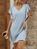 Ruffled V-Neck Cap Sleeve Mini Dress - Trendsi - Flyclothing LLC