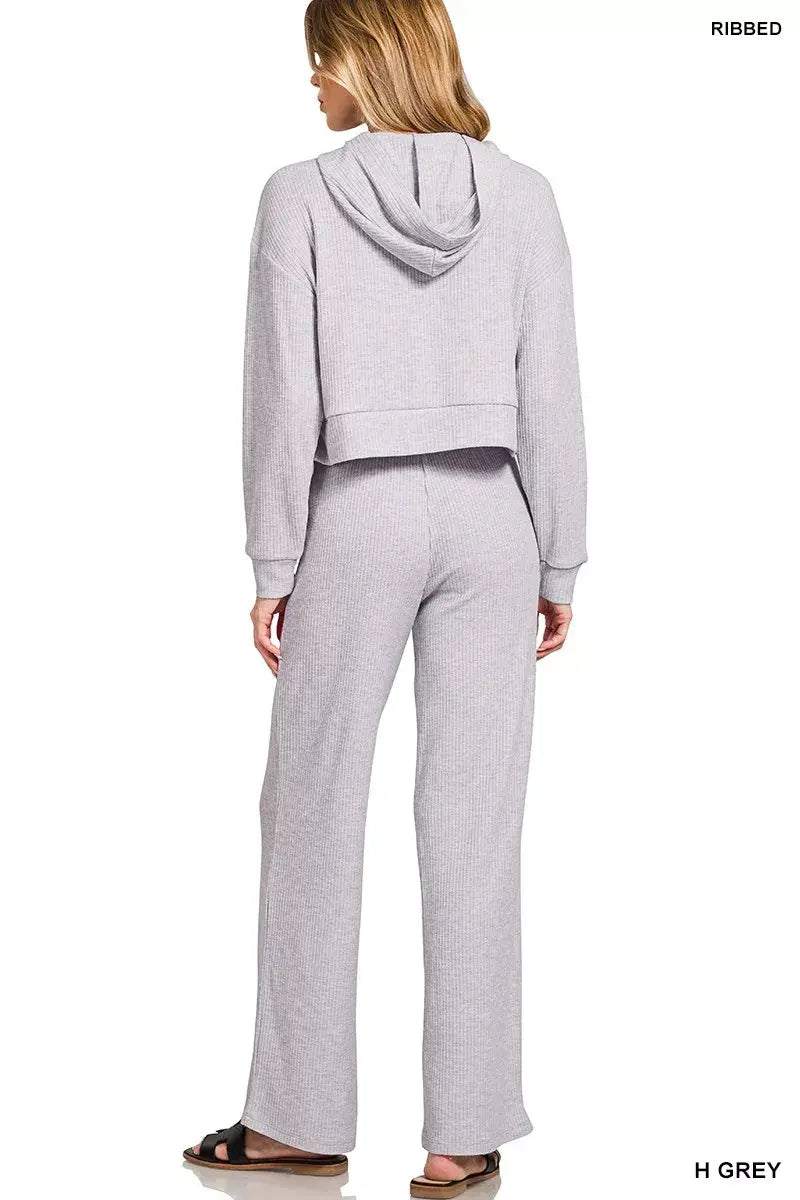Zenana Drop Shoulder Ribbed Crop Hoodie - Trendsi - Flyclothing LLC