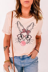 Rabbit Graphic Round Neck Short Sleeve T-Shirt - Trendsi