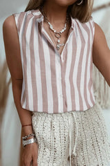 Stripe Button Down Sleeveless Shirt - Trendsi - Flyclothing LLC