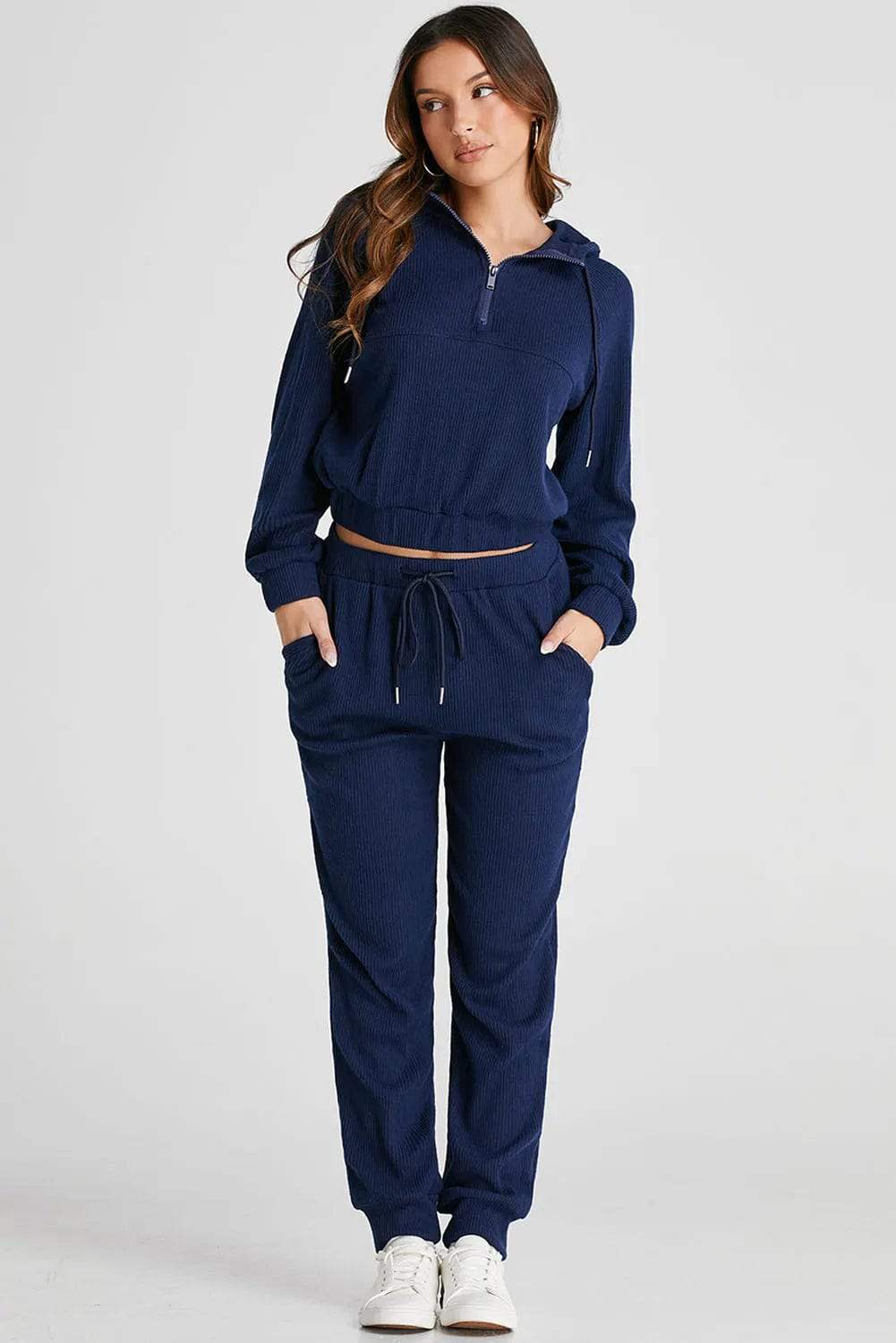 Drawstring Half Zip Hoodie and Joggers Active Set - Trendsi - Flyclothing LLC
