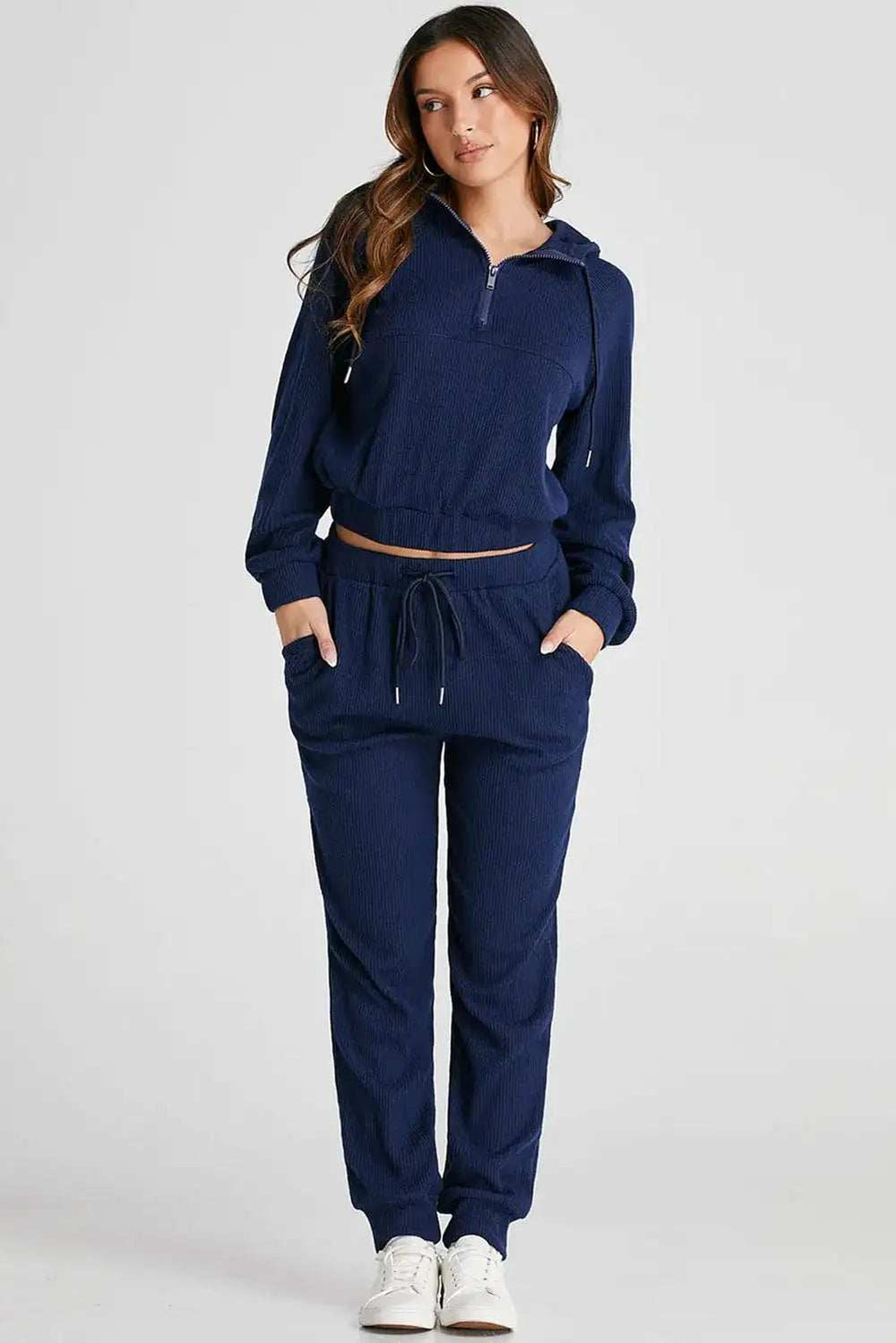 Drawstring Half Zip Hoodie and Joggers Active Set - Trendsi - Flyclothing LLC