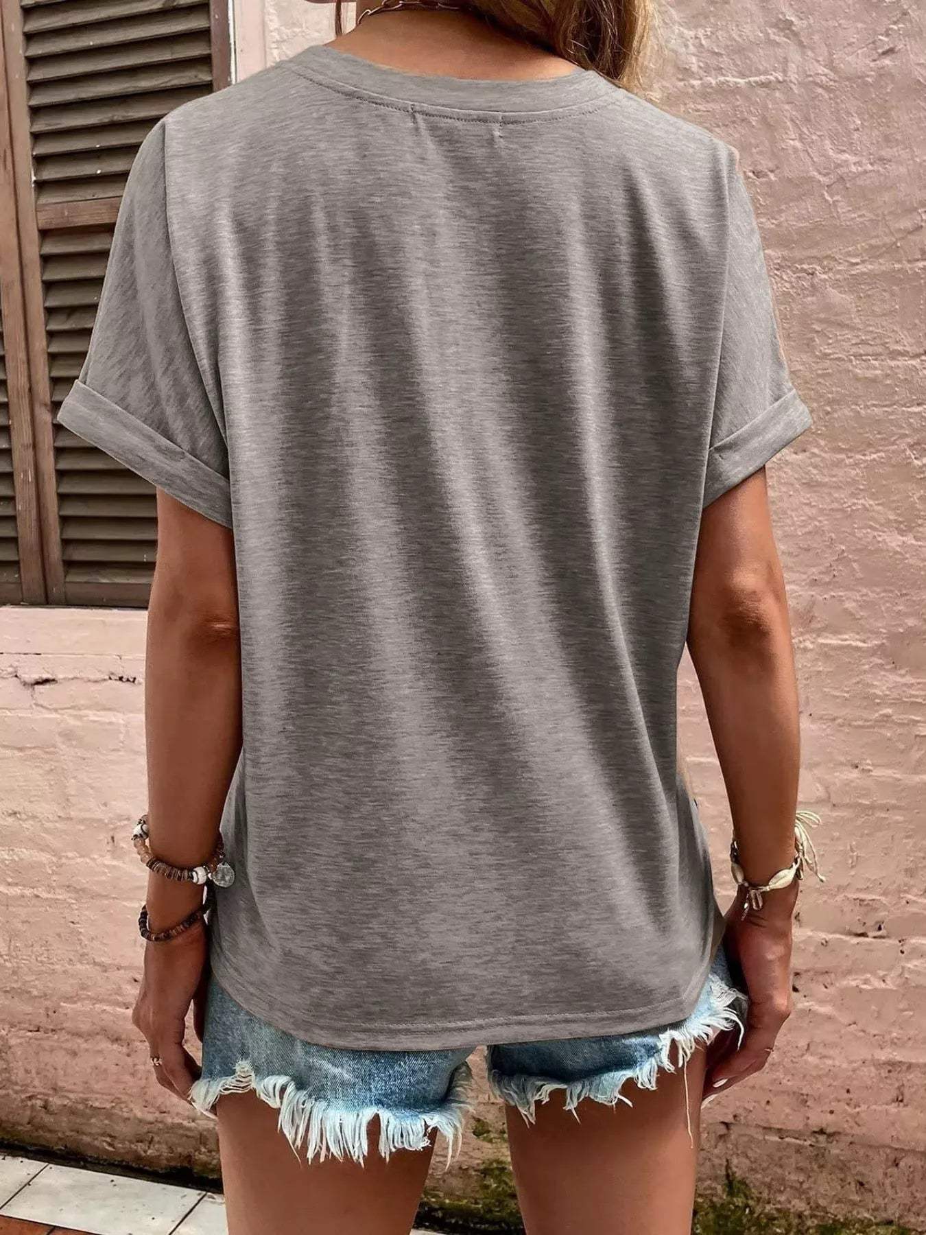 Full Size Notched T-Shirt with Rolled Sleeves Plus Size - Trendsi - Flyclothing LLC