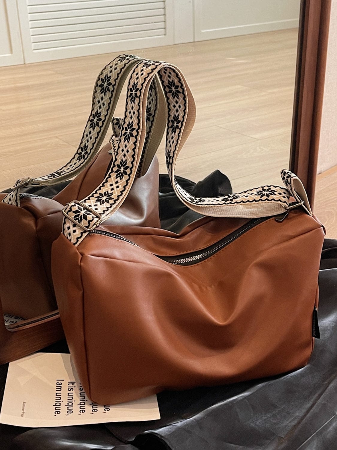 PU Leather Adjustable Strap Crossbody Bag - Trendsi