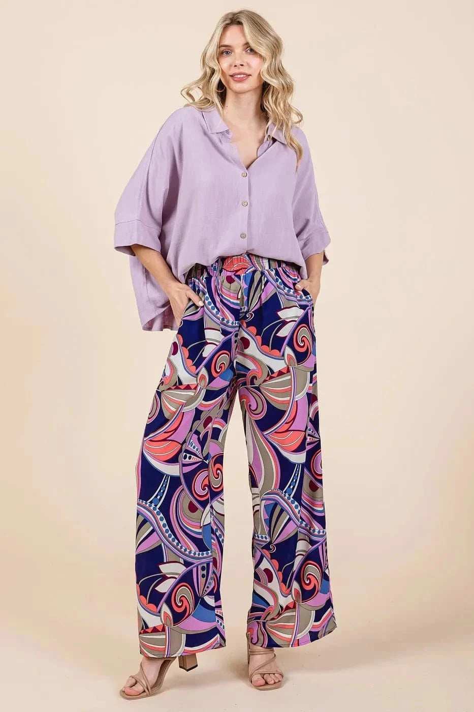 Mittoshop Abstract Print Elastic Waist Wide Leg Pants - Trendsi - Flyclothing LLC