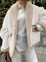 Fuzzy Collared Neck Long Sleeve Jacket - Trendsi - Flyclothing LLC