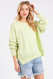 Mittoshop Side Slit Round Neck Drop Shoulder Sweater - Trendsi
