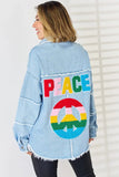 PEACE Raw Hem Dropped Shoulder Denim Top - Trendsi