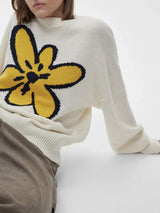 Flower Ribbed Hem Round Neck Sweater - Trendsi - Flyclothing LLC