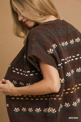 Umgee Button-Down Knit Vest with Floral Pattern - Trendsi - Flyclothing LLC