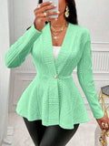 One Button Textured Peplum Cardigan - Trendsi - Flyclothing LLC