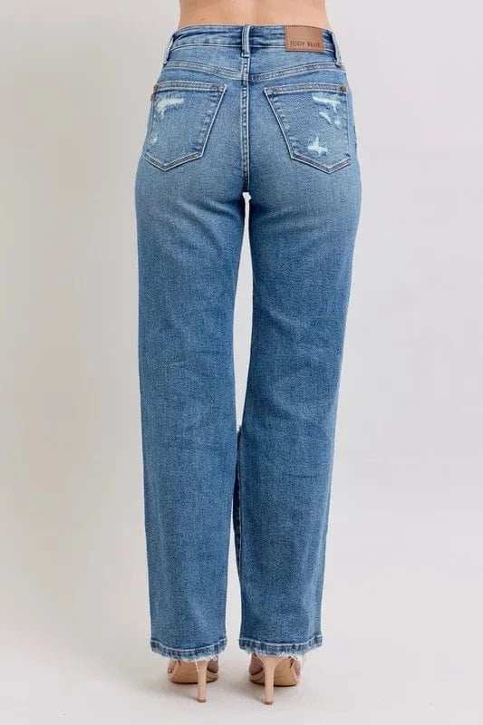 Judy Blue Full Size High Waist Heavy Destroy Straight Jeans Plus Size - Trendsi - Flyclothing LLC