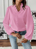 Ruffled V-Neck Long Sleeve Blouse - Trendsi - Flyclothing LLC