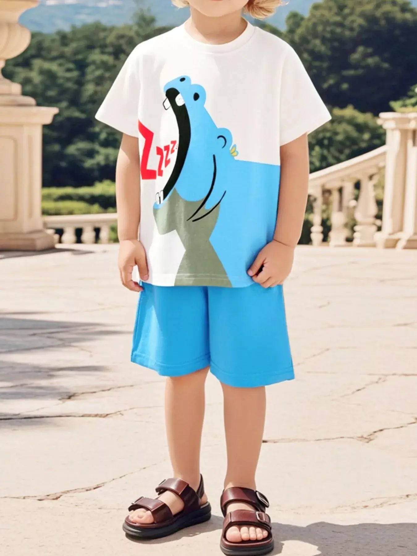 Children's Hippo Short Sleeve Top and Shorts Set - Trendsi - Flyclothing LLC