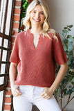 First Love Notched Short Sleeve Knit Top - Trendsi