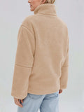 Turtleneck Zip Up Long Sleeve Plush Jacket - Trendsi - Flyclothing LLC