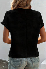 Frill Round Neck Cap Sleeve Blouse - Trendsi - Flyclothing LLC
