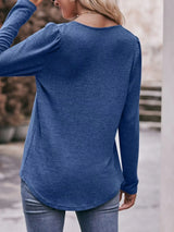 Pleated Square Neck Long Sleeve T-Shirt - Trendsi - Flyclothing LLC