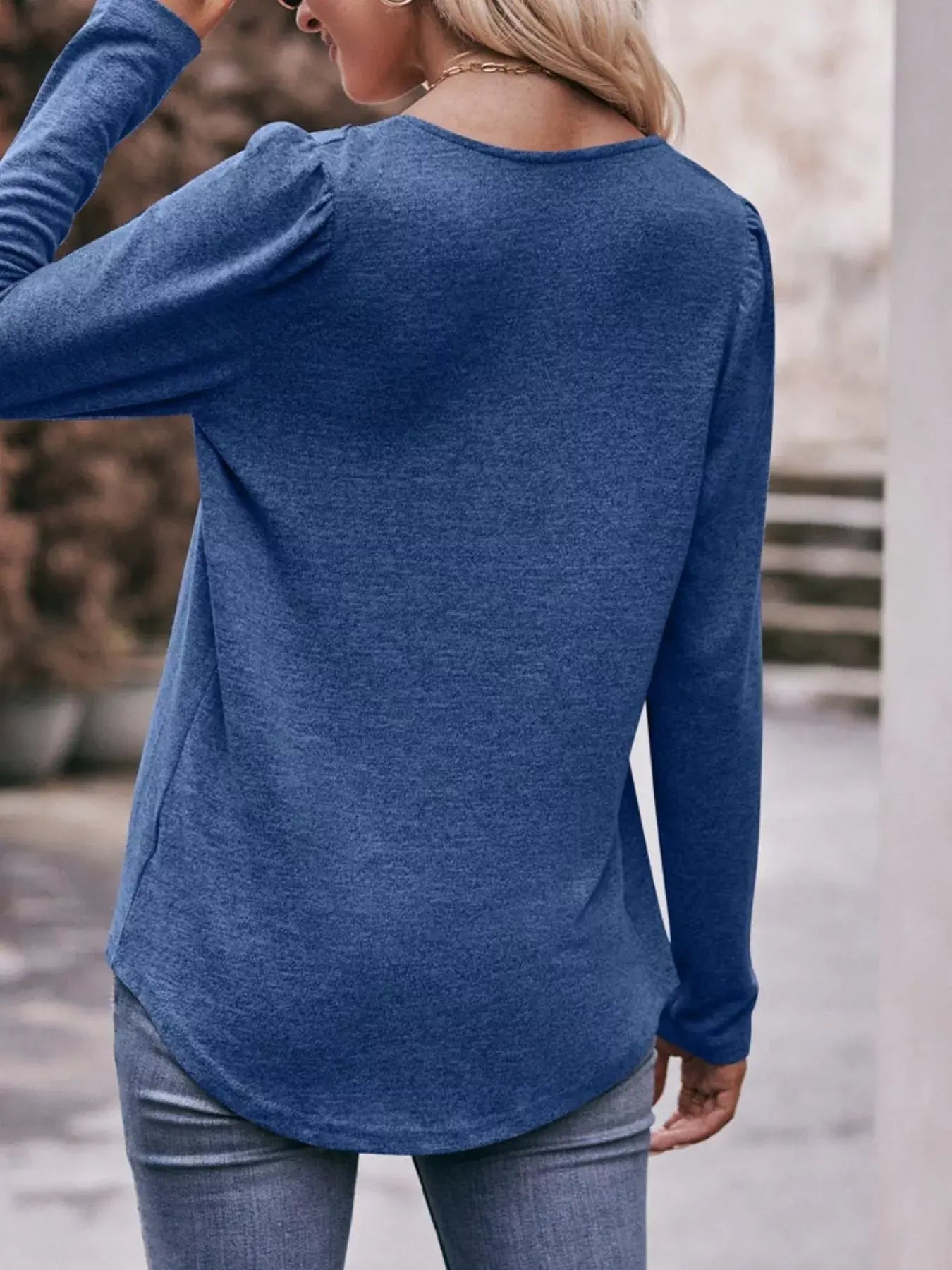 Pleated Square Neck Long Sleeve T-Shirt - Trendsi - Flyclothing LLC