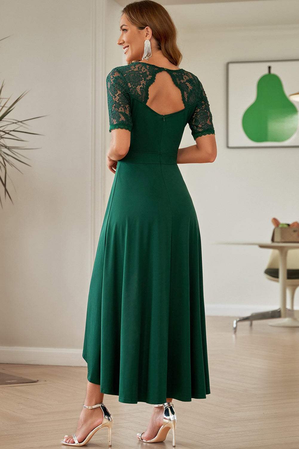 Lace Cutout V-Neck Short Sleeve Dress - Trendsi - Flyclothing LLC