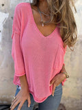 Full Size Casual V-Neck Knit Sweater Plus Size - Trendsi - Flyclothing LLC