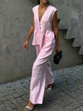 V-Neck Vest and Pants Set - Trendsi - Flyclothing LLC