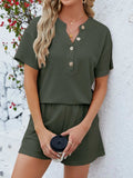Casual Button Detail Ribbed Top and Shorts Two-Piece Set - Trendsi - Flyclothing LLC