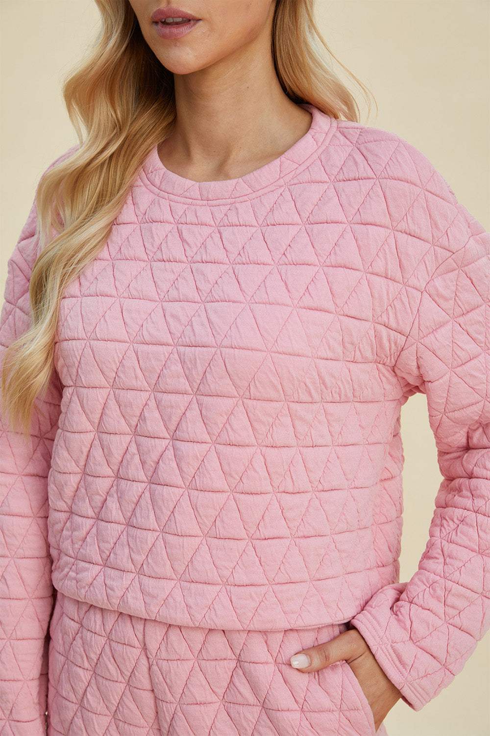 Double Take Full Size Texture Round Neck Long Sleeve Top and Shorts Set - Trendsi - Flyclothing LLC