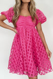 Plaid Puff Sleeve Babydoll Dress - Trendsi