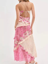 Lace Detail Ruffled Floral V-Neck Maxi Dress - Trendsi - Flyclothing LLC