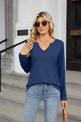 Notched Long Sleeve T-Shirt - Trendsi - Flyclothing LLC