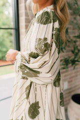 Printed Tie Neck Three-Quarter Sleeve Mini Dress - Trendsi - Flyclothing LLC