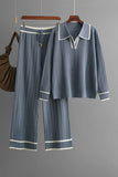 Contrast Trim Johnny Collar Top and Drawstring Pants Sweater Set - Trendsi