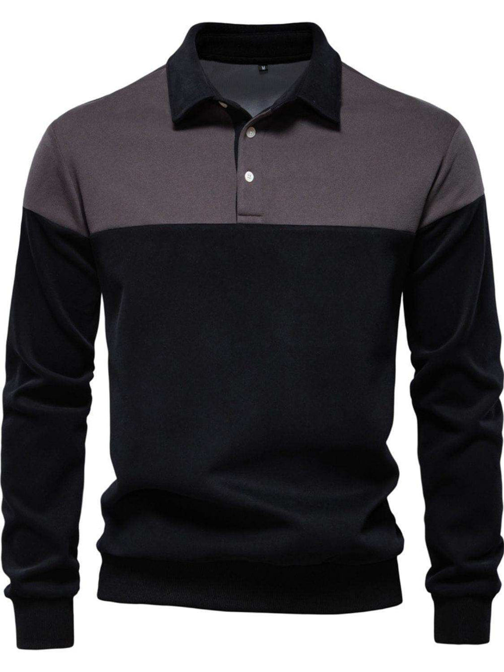 Men's Collared Neck Contrast Long Sleeve Polo - Trendsi - Flyclothing LLC