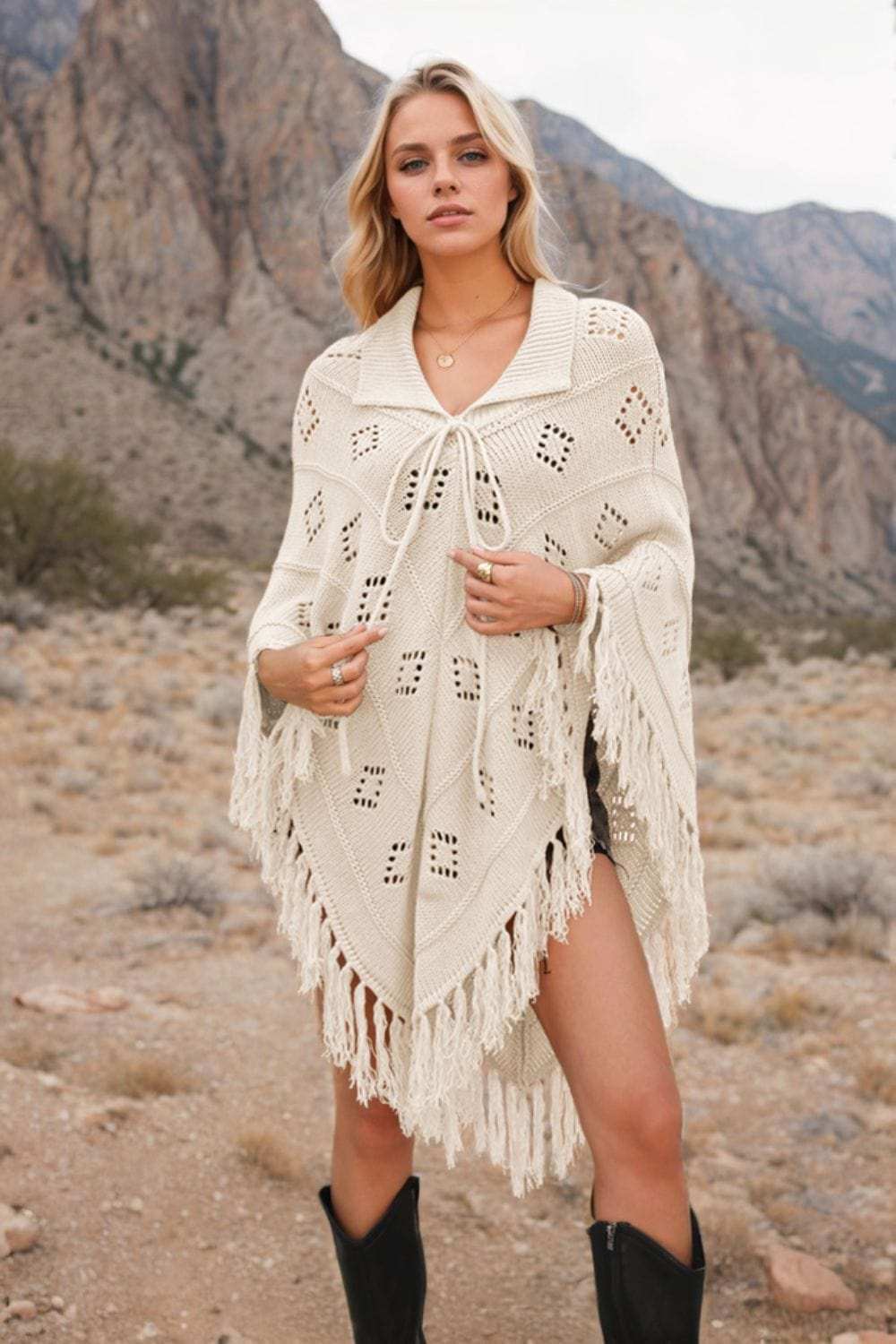 Tassel Hem Knit Cover Up - Trendsi - Flyclothing LLC
