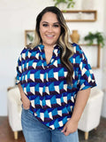 Double Take Full Size Geometric Notched Half Sleeve Blouse - Trendsi - Flyclothing LLC