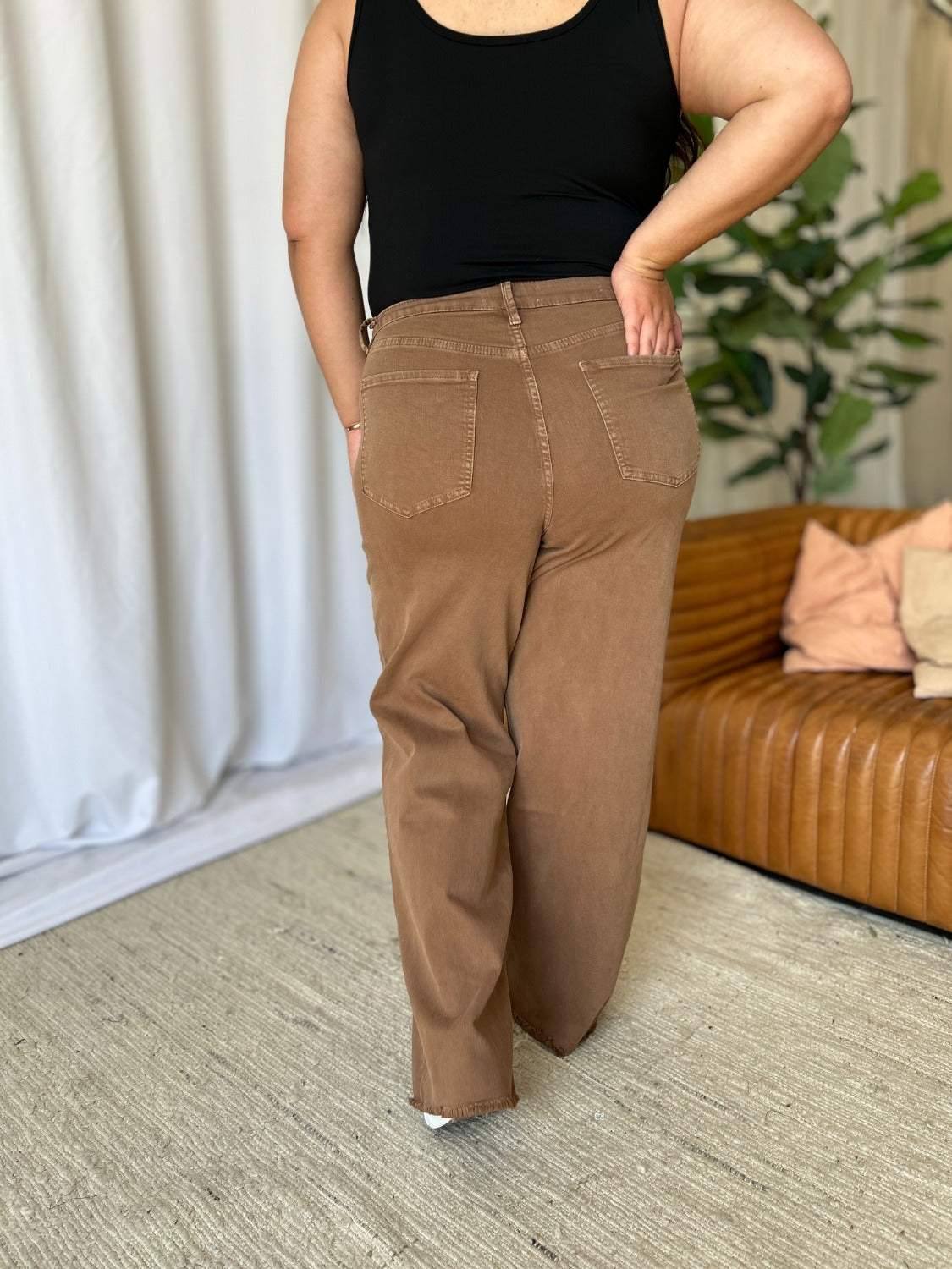 RFM Full Size High Rise Garment Dye Wide Leg Jeans - Trendsi - Flyclothing LLC