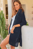 Openwork Side Slit Open Front Long Sleeve Cardigan - Trendsi - Flyclothing LLC