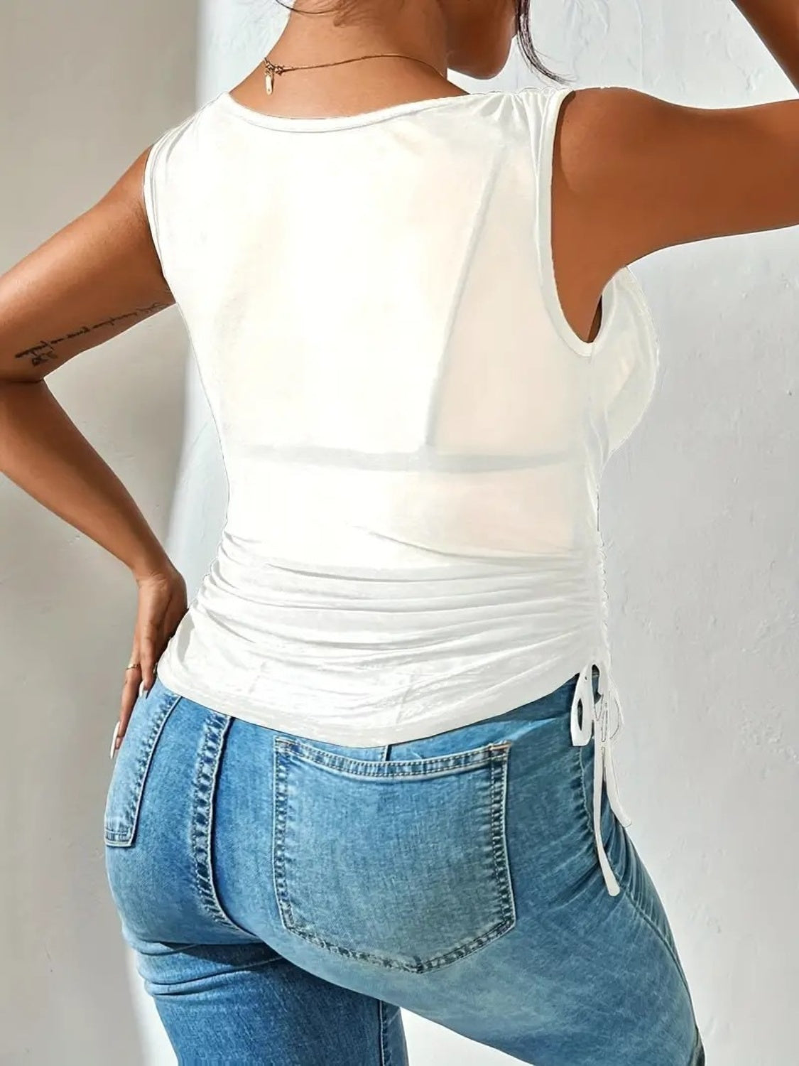 Side Drawstring Ruched Tank - Trendsi - Flyclothing LLC