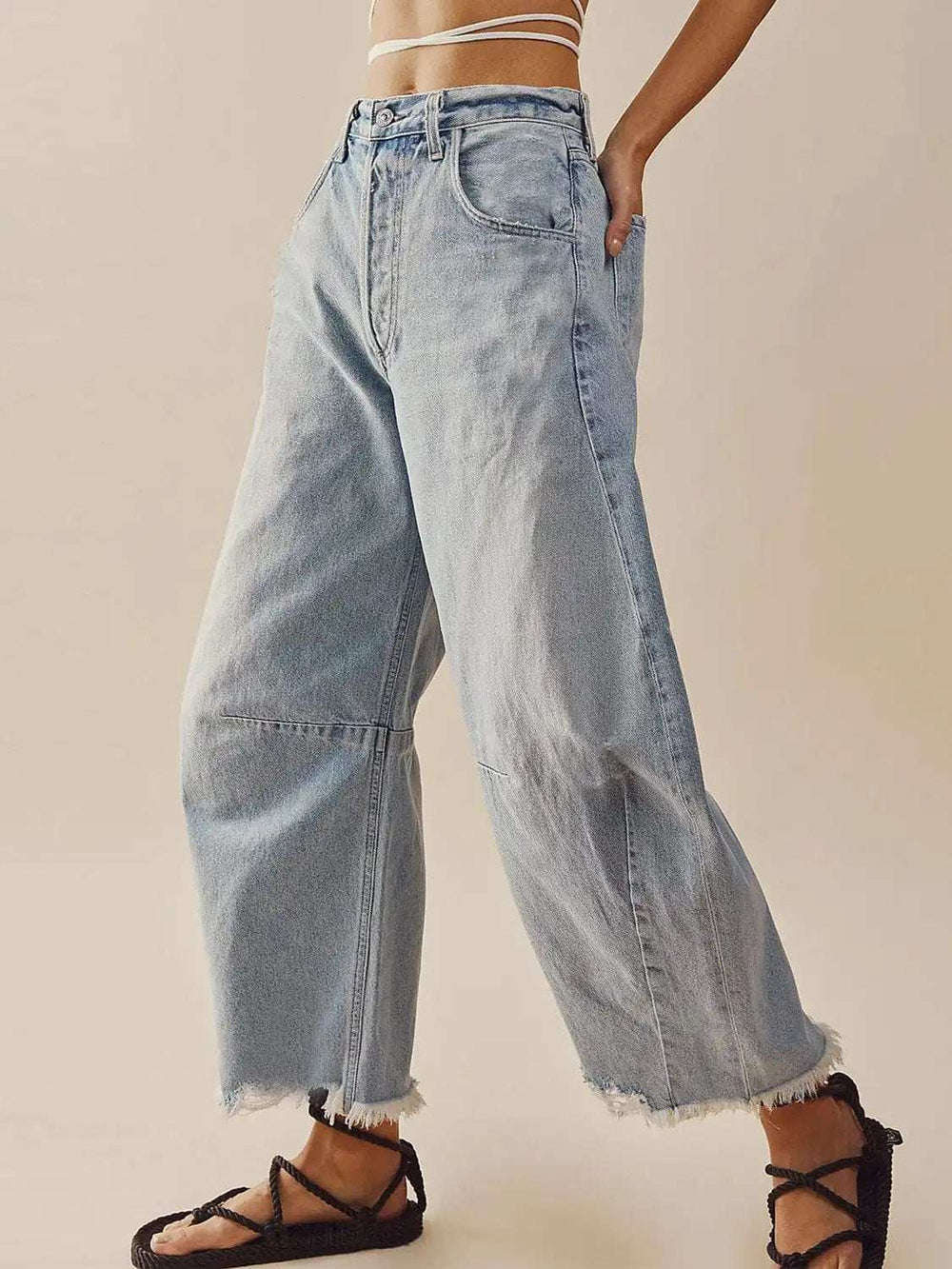 Raw Hem Wide Leg Jeans with Pockets - Trendsi - Flyclothing LLC