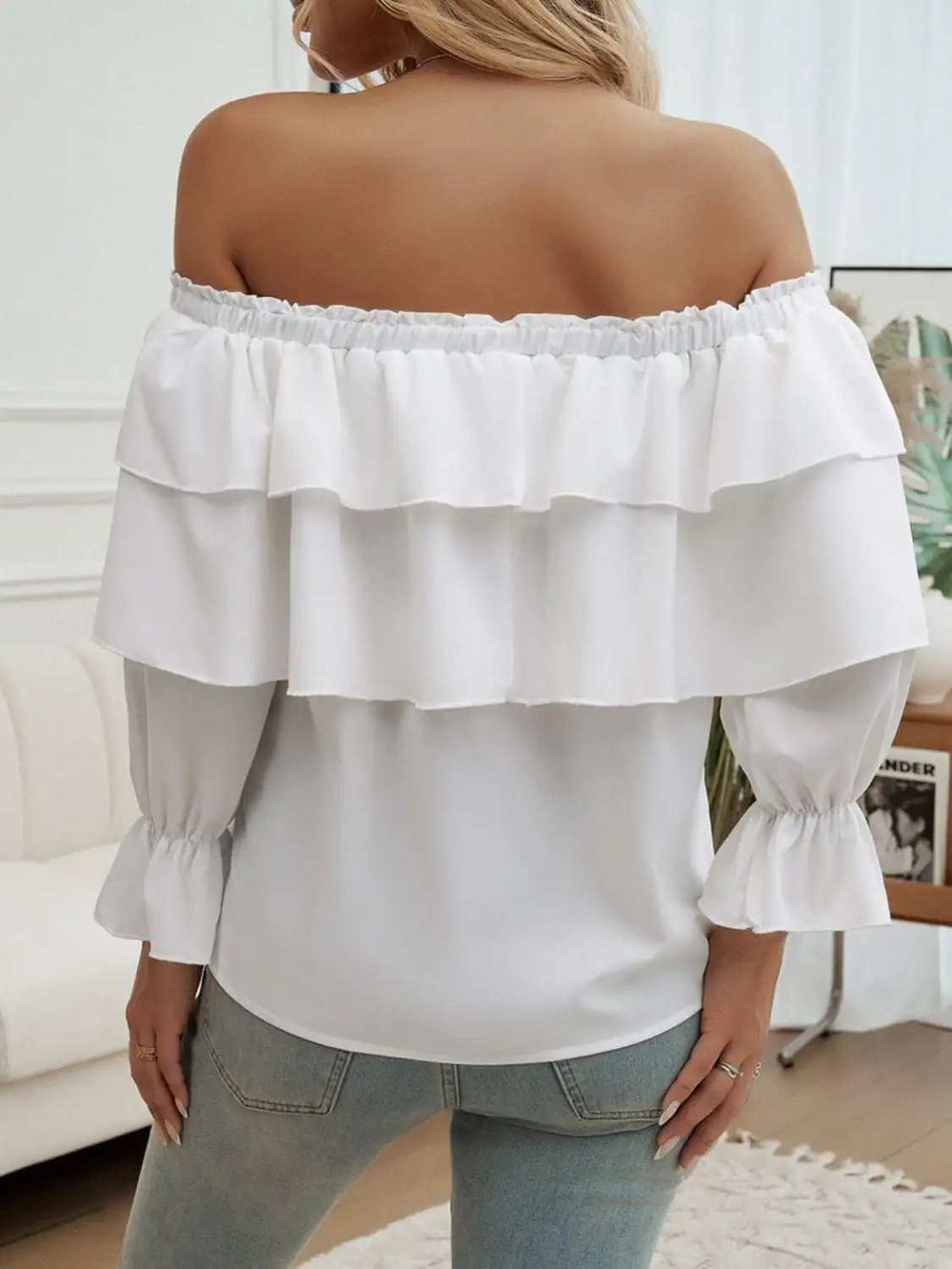 Off-Shoulder Flounce Sleeve Blouse - Trendsi - Flyclothing LLC