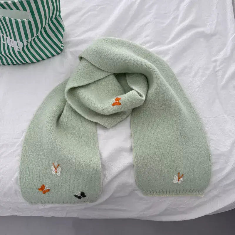Butterfly Embroidered Knitted Scarf - Trendsi - Flyclothing LLC