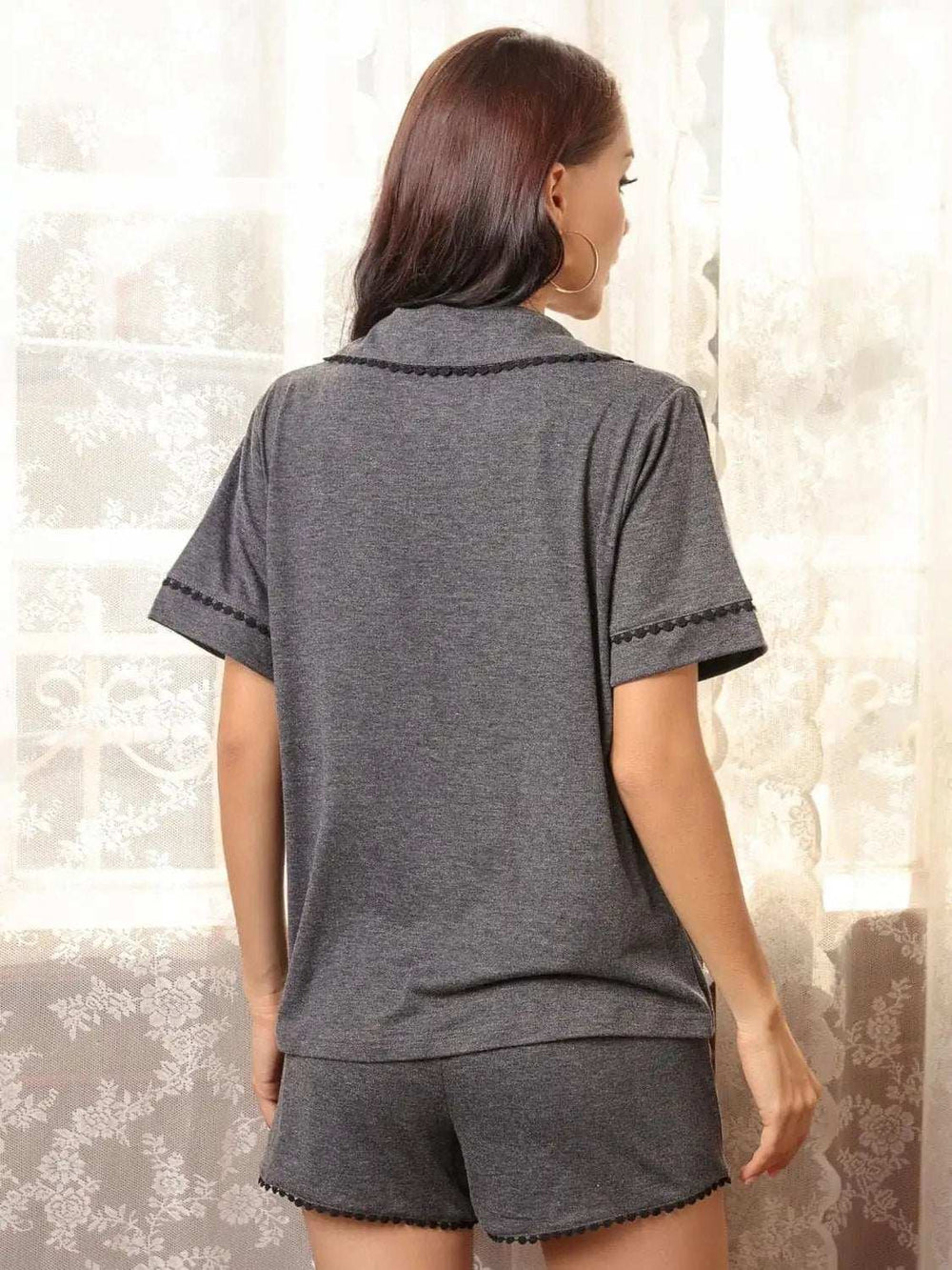 Pocketed Short Sleeve Top and Shorts Lounge Set - Trendsi - Flyclothing LLC