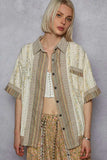 POL Printed Button Down Patchwork Short Sleeve Shirt - Trendsi - Flyclothing LLC