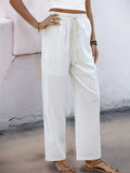 Perfee Drawstring Wide Straight Pants - Trendsi