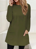 Full Size Pocketed Round Neck Long Sleeve T-Shirt - Trendsi - Flyclothing LLC