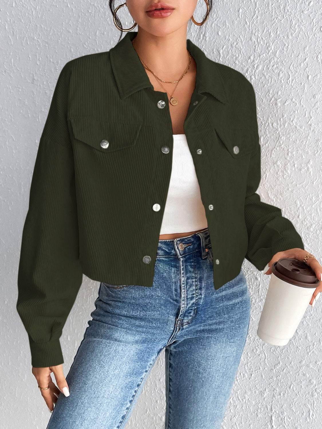 Snap Down Long Sleeve Jacket - Trendsi - Flyclothing LLC