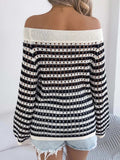 Openwork Striped Off-Shoulder Knit Top - Trendsi - Flyclothing LLC