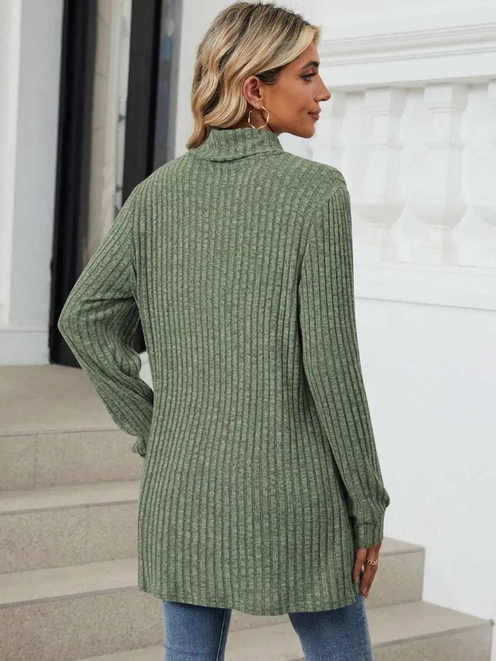 Ribbed Mock Neck Long Sleeve T-Shirt - Trendsi - Flyclothing LLC